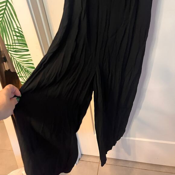 Kachel x Anthropologie Black Ruffled Cropped Wide Leg Jumpsuit Size 6 - Picture 6 of 13